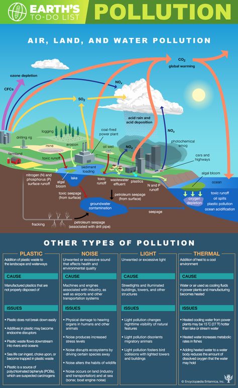 The Pollution Problem | Saving Earth | Encyclopedia Britannica Water Pollution Drawing, Different Types Of Pollution, Pollution Drawing, Types Of Pollution, Land Pollution, Pollution Environment, Ozone Depletion, Ocean Acidification, Habitat Destruction