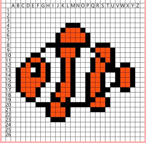 Pixel Art Clownfisch Fish Pixel Art, Kids Canvas Painting, Doodle Frame, Easy Pixel Art, Perler Bead Templates, Graph Paper Art, Art Hub, Clownfish, Kids Canvas