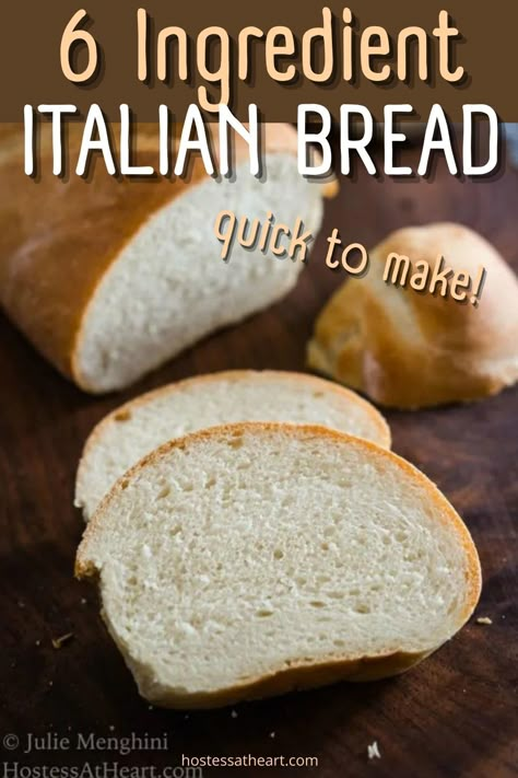 Homemade Italian Bread is a Crusty Italian Bread recipe that uses only 6 ingredients and bakes up with a soft center and a delicious chewy crust. It's quick to make in just 2 hours! | HostessAtHeart.com Italian Bread Recipes Easy Quick, Italian Sandwich Bread, Soft Italian Bread, Italian Bread Recipes Crusty, Crusty Italian Bread, Quick Italian Bread, Soft Italian Bread Recipes, Small Batch Italian Bread, Dense Bread