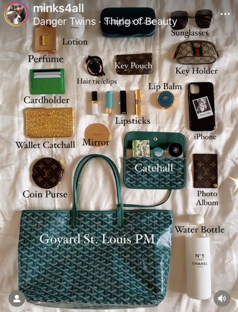 Whats In My Uni Bag, Different Astethics, Daily Bag Essentials, What’s In My Handbag, What’s In My Disney Bag, Goyard Aesthetic, Goyard Travel Aesthetic, Goyard Cosmetic Bag, Goyard Pouch