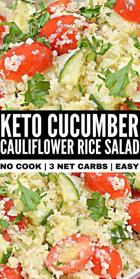 Keto Cucumber, Cauliflower Rice Salad, Cucumber Feta Salad, Rice Salad Recipes, Lo Carb Recipes, Riced Cauliflower, Keto Side, Cauliflower Rice Recipes, Service Ideas