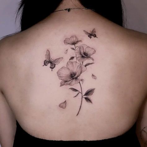 101 Best Poppy Flower Tattoo Ideas You Have To See To Believe! - Outsons Flower Tattoo With Butterfly, Poppy Tattoo Sleeve, Poppy Flower Tattoos, Black Poppy Tattoo, Simple Poppy Tattoo, Tattoo With Butterfly, Black Butterfly Tattoo, Poppy Flower Tattoo, Flower Tattoo Ideas