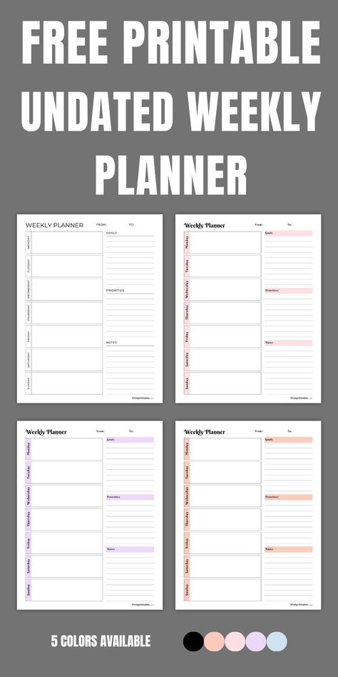 Free Printable and Fillable Undated Weekly Planners/Calendars Undated Planner Printables Free, Planner Apps For Ipad, Digital Planner Template Free, Monthly Planner Design, Free Digital Planner Goodnotes, Passion Planner Daily, Digital Planner Apps, Goal Tracker Template, Free Printable Weekly Calendar