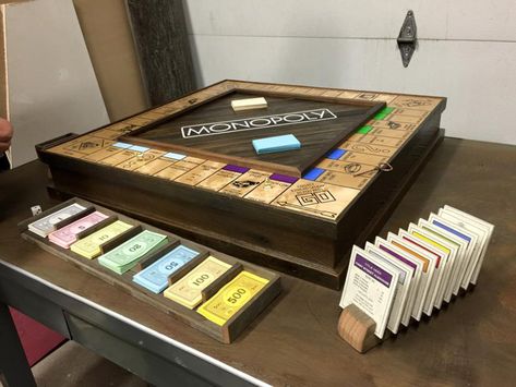 Custom Monopoly Board, Custom Monopoly, Board Games Diy, Unique Proposals, Monopoly Board, Monopoly Game, Wood Games, Secret Compartment, Diy Games