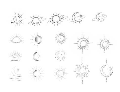 Tiny Moon And Sun Tattoo, Sun And Moon Tiny Tattoo, Create Your Own Sunshine Tattoo, Sun Moon Friendship Tattoo, Small Tattoos Sun, Mini Sun Tattoo, Mini Tattoos Sun, Sonne Mond Tattoo, Tiny Moon Tattoo