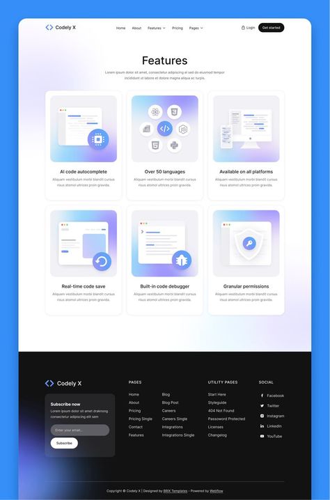 SaaS Technology HTML CSS Website Theme Tech Landing Page, Webflow Website, Technology Design Graphic, Blue Website, Coding Humor, Startup Website, Interactive Web Design, Creative Web Design, Software Company