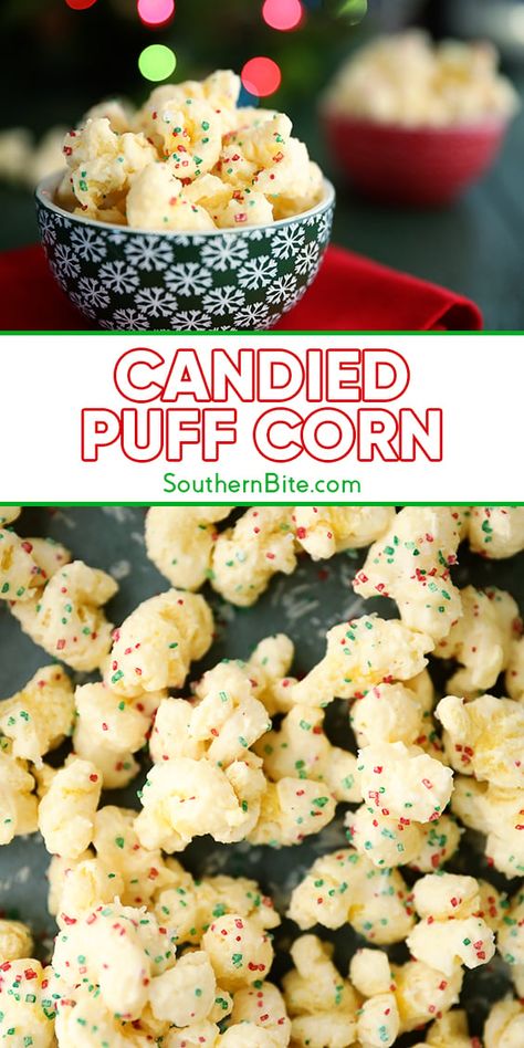 Sweet Appetizers For Christmas Party, Peanut Butter Puff Corn, Candy Popcorn Recipe Simple, Chester’s Puff Corn, White Chocolate Puff Corn, Cookies And Cream Popcorn, Candied Puff Corn, Corn Pops Treats, Chocolate Covered Puff Corn