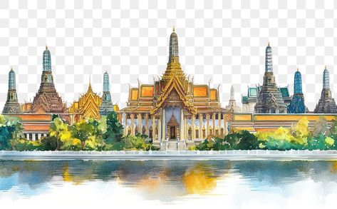 Thailand Landmark, Png Architecture, Architecture Watercolor, City Watercolor, Borders For Paper, Free Png, Free Image, Architecture Art, Free Images