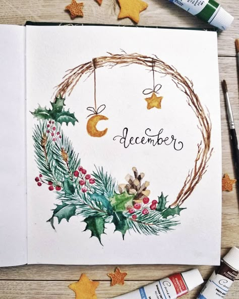 Christmas Bullet Journal, December Bullet Journal, Journal Cover Page, Bullet Journal Monthly Spread, Arte Doodle, Bullet Journal Cover Page, 30 December, Honey Tea, Bullet Journal Spreads