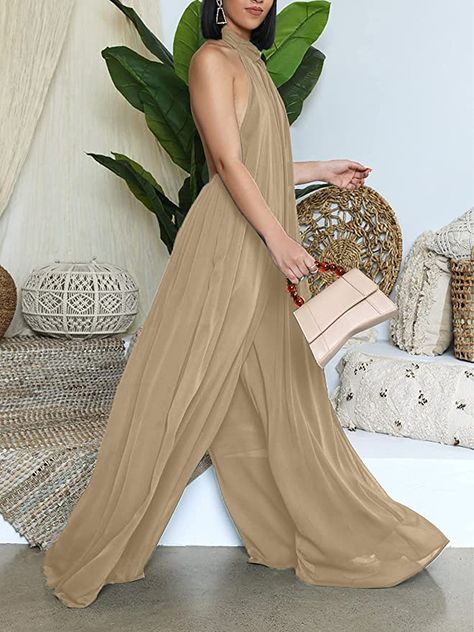 Flowy Jumpsuit Outfit, Party Jumpsuits For Women, One Piece Party, Outfit Yellow, Flowy Jumpsuit, Nude Outfits, Grad Pic, Chiffon Jumpsuit, Flowy Romper