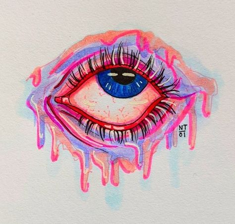 Different Things To Draw, Psychadelic Eyes, Eye Art Ideas, Funky Art Painting Inspiration, Art Journal Inspiration Sketchbooks Drawings, Phycedelic Art Hippie, Trippy Eye Painting, Colorful Eye Painting, Weird Art Painting