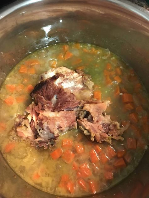 Instant Pot Split Pea Soup: Use up your leftover ham hock! Instant Pot Pea Soup With Ham, Pressure Cooker Split Pea Soup With Ham, Instant Pot Split Pea Soup With Ham Bone, Instant Pot Ham Hocks, Split Pea And Ham Soup Instapot, Instant Pot Split Pea And Ham Soup, Split Pea Ham Soup, Pressure Cooker Ham, Instant Pot Split Pea Soup