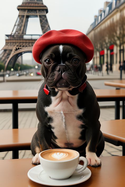 Bonjour, Mon Ami! 🐶☕️ A Delightful French Bulldog in a Red Beret Discovers a Cappuccino 🇫🇷✨ French Bulldog Puppies Wallpaper, Dog In Paris, French Bulldog Wallpaper, French Bulldog Rescue, Bulldog Wallpaper, French Dog, French Bulldog Facts, French Bulldog Art, Red Beret