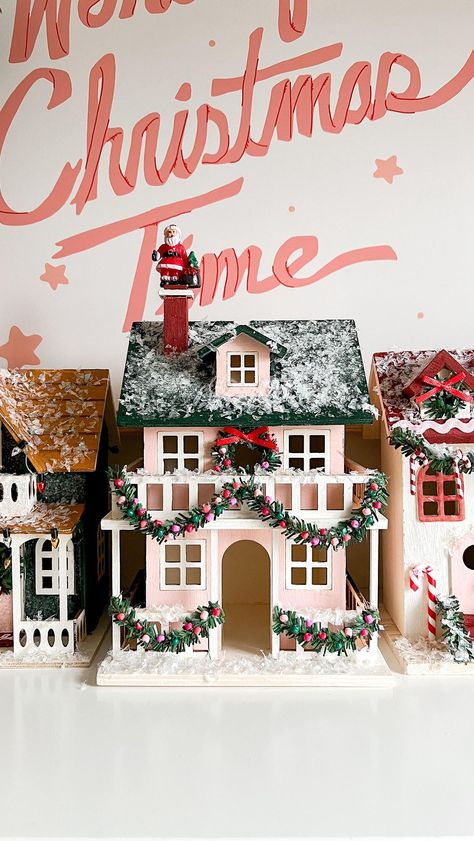 Kara Cofield | DIY Christmas village houses 🏠 I’ve been seeing the most adorable Christmas houses online and really wanted to grab a few to decorate with... | Instagram Michaels Christmas Houses, Christmas Glitter Houses, George And Viv Holiday Village, Anthro Christmas Village, Michaels Christmas Houses Diy, Tiny Christmas Houses Diy, Painted Village Houses, Diy Christmas Town Houses, Christmas Diy House