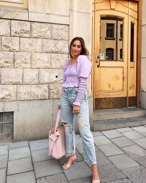 Trending: Lilac Purple Pieces | Fashion Cognoscente Lavender Top Outfit, Purple Top Outfit, Lavender Outfit, Kenza Zouiten, Color Outfits, Fashion Model Photography, New York Fashion Week Street Style, Rihanna Style, Purple Outfits