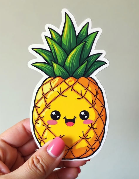 Kawaii Sticker, Cute Pineapple, Sticker Designs, Kawaii Stickers, Fun Stickers, Sticker Design, Pineapple, Kawaii