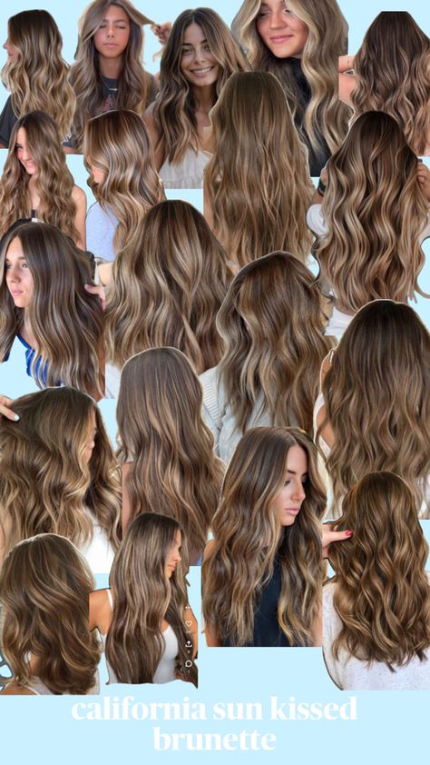 light highlights on brown hair Light Highlights On Brown Hair, California Brunette, Sunkissed Brunette, Hair Color For Brown Eyes, Highlights On Brown Hair, Cool Hair Designs, Honey Brown Hair, Brown Hair Inspo