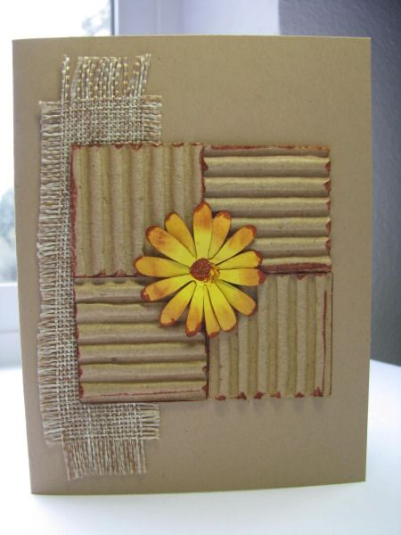 Paper Crimper Ideas, Cards From Scraps Ideas, Burlap Card, Corrugated Card, Daisy Cards, Fabric Cards, Corrugated Paper, Corrugated Cardboard, Birthday Cards Diy