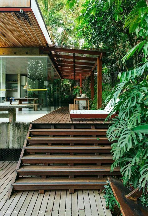 Wooden Deck, Tropical House, Wood House, Wooden House, House Goals, Mid Century House, Glass House, House In The Woods, Dream Home Design