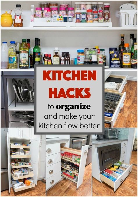 These Kitchen Hacks to Organize and Make Your Kitchen Flow Better are Amazing! Kitchen Flow, Kitchen Hack Decor, Organize Kitchen Cabinets, Kitchen Hacks Diy, Kitchen Renovation Diy Ideas, Diy Kitchen Hacks, Design My Kitchen, Storage Hacks Diy, Organize Kitchen