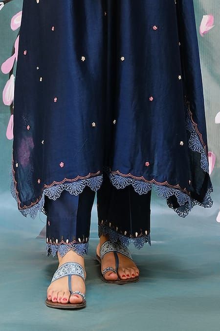 Buy Blue Chanderi Silk Embroidered French Knot Round Kurta And Palazzo Set For Women by Niti Bothra Online at Aza Fashions. Niti Bothra, Kurta And Palazzo, Palazzo Set, Blue French, French Knots, French Knot, Neck Lace, Customer Care, Embroidered Silk