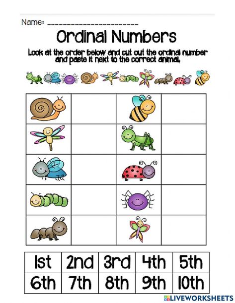 Ordinal Numbers Kindergarten, Ordinal Numbers Worksheets, Nouns Grammar, Number Activities Preschool, Number Worksheets Kindergarten, Communication Activities, Ordinal Numbers, Number Chart, Numbers Kindergarten