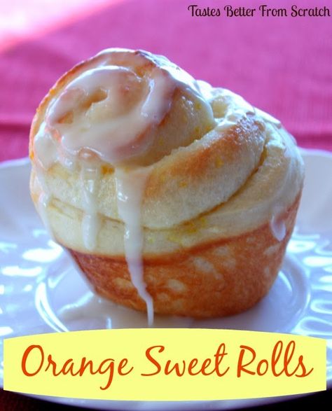 Orange Sweet Rolls - The best recipe for sweet, fluffy and light rolls! {Tastes Better From Scratch} Orange Carrot Cake, Orange Roll, Katie Lee Biegel, Orange Sweet Rolls, Roadhouse Rolls, Cinnamon Honey Butter, Sweet Roll Recipe, Tastes Better From Scratch, Cinnamon Honey