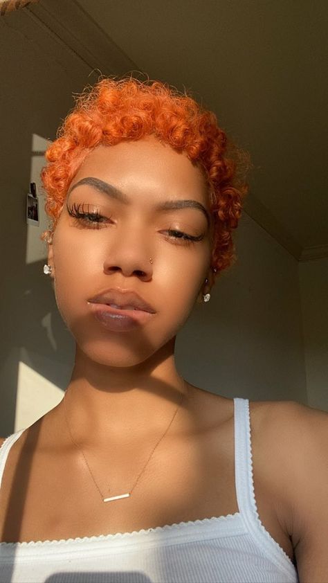 Orange Pixie Cut, Chop Hairstyles, Natural Short Cuts, Natural Haircut Styles, Hair Ideas For Women, Big Chop Natural Hair, Spider People, Short Dyed Hair, Story Images