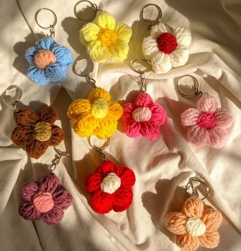 Puff flower keychains💫 Dm to purchase or click the link in bio! Reshares are highly appreciated ✨ Tags (ignore✨) #CrochetLove #HandmadeWithLove #CrochetAddict #CrochetLife #CrochetDesign #CrochetGram #CrochetArtist #CrochetCreations #CrochetPattern #CrochetInspirations #CrochetCommunity #CrochetEveryday #InstaCrochet #YarnLove #CraftyHands #HandmadeCrochet #ModernCrochet #CrochetGifts #CrochetArt #CrochetProjects Crochet Flowers Keychain, Crochet Keychain Flower, Crochet Souvenirs, Puff Flower, Crochet Puff Flower, Diy Bouquet Wrap, Keychain Making, Crochet Bandana, Crochet Keychain Pattern