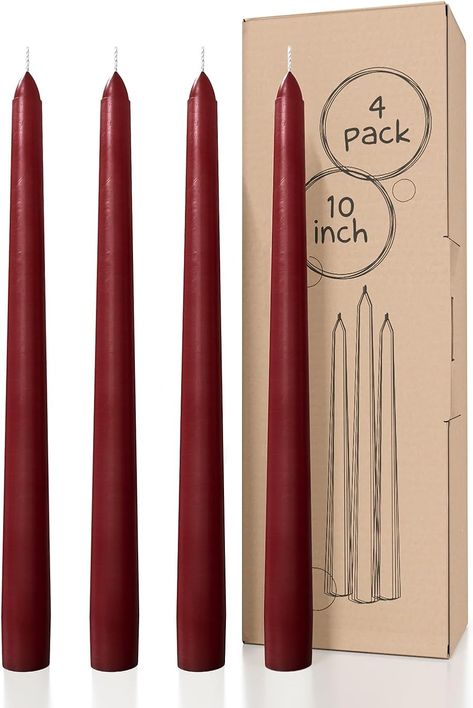 Amazon.com: CANDWAX 10 inch Taper Candles Set of 4 - Dripless Taper Candles and Unscented Candlesticks - Perfect as Dinner Candles and Household Candles – Burgundy Candles : Home & Kitchen Burgundy Candles, Dripless Taper Candles, Candles Taper, Dinner Candles, Candle Dinner, Taper Candles, Candle Set, 10 Inch, Home Kitchen