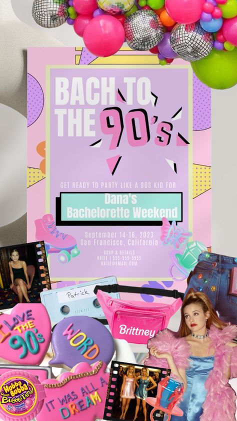 Birthday Party Vibes, 90s Bachelorette Party, Y2k Birthday Party, Bach Party Decorations, Bachelorette Theme Ideas, 90s Bachelorette, Y2k Birthday, Bachelorette Party Planner, Hens Party Themes