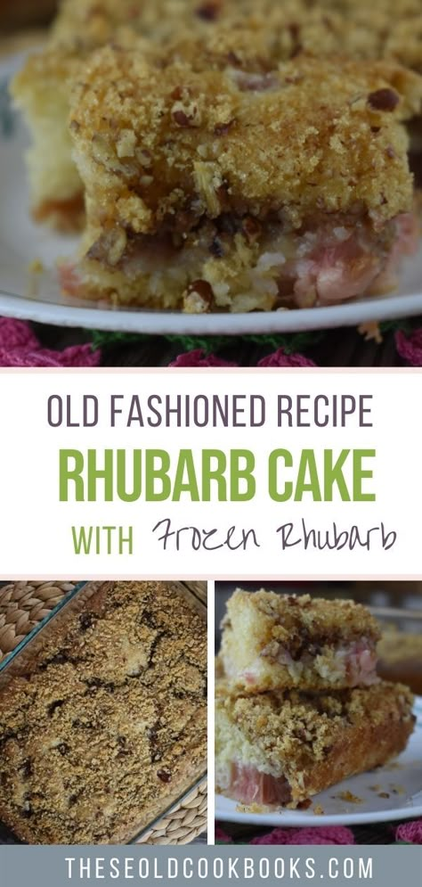 Omas Rhubarb Cake, Frozen Rhubarb Recipes, Strawberry Rhubarb Cake, Key West Food, Recipe With Sour Cream, Rhubarb Cake Recipes, Rhubarb Pudding, Best Rhubarb Recipes, Freeze Rhubarb