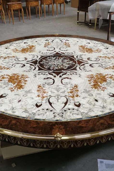 Ornate Mother of Pearl tables have become a hit recently. This design uses tessellation to create a seamless white mother of pearl background. Tinted Shell veneers are added as an ornate accent on top. Mother Of Pearl Table, Pearl Table, Pearl Background, Mother Of Pearl, Interior Decorating, Shells, White, Design