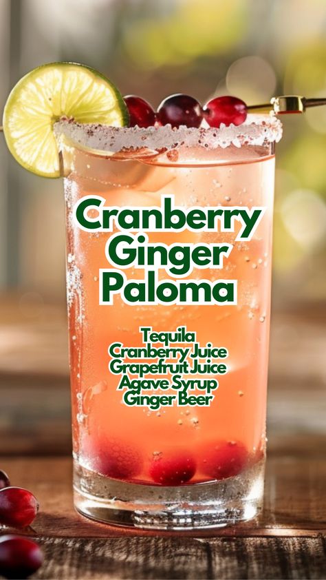 The Cranberry Ginger Paloma is a festive and flavorful twist on the classic Paloma. This cocktail combines the vibrant flavors of cranberry and grapefruit with the warmth of ginger beer, creating a refreshing drink that’s perfect for any occasion.
#cranberrygingerpaloma via @mybartender Paloma Variations, Cranberry Paloma, Cranberry Cocktails, Cranberry Martini, Cocktail Cards, Winter Holiday Recipes, Tequila Recipe, Paloma Cocktail, Cranberry Cocktail