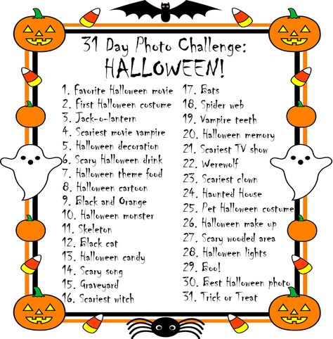 31 day photo challenge: Halloween Halloween Movie Challenge, Challenge 30 Day, Movie Challenge, Halloween Bucket List, Days Till Halloween, First Halloween Costumes, Wallpaper Bright, Drawing Challenges, Halloween Movie Night