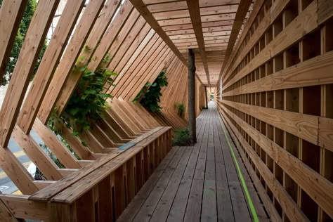 Gallery of Oscillation / Atelier Vecteur - 25 Wood In Architecture, Pergola Designs Architecture, Modern Wood Architecture, Pergola Architecture, Tunnel Installation, Front Walkway Landscaping, Bohemian Apartment Decor, Banaue, Nantes France