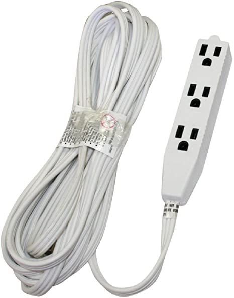 POWTECH Heavy Duty 3 Outlet Grounded Indoor Home Office Extention Cord, 20-FEET,16 GAUGE (SPT-3) 16 AWG 3, 125V, 1625 Watt, 3 Conducter Polarized Extension Cord, White - UL Listed,PT-3916-20WHT Extension Cord, Home Office, Outlet, Heavy Duty, Electronic Products, Quick Saves, White