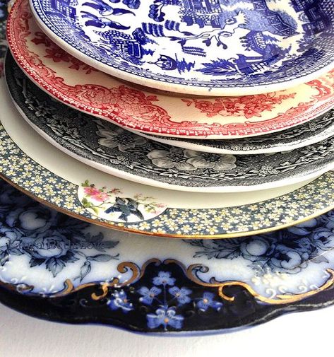 Collecting Mismatched China: Variety Is The Spice Of Life Beautiful China Dishes, Mismatched Dinner Plates, Mixing China Patterns, Vintage Mismatched Table Setting, Mismatch Dinnerware, Mismatched China Table Setting, Mismatched Plates Table Setting, Mismatched Tableware, Coven House