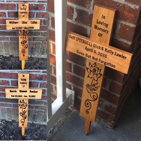 Memorial Wood Crosses Personalized Grave markers lost loved | Etsy Memorial Wooden Cross, Grave Cross Diy, Memorial Wood Burning, Memorial Crosses Wooden Diy Roadside, Grave Cross Wooden, Road Side Memorial Crosses, Accident Site Memorial Ideas, Wooden Memorial Ideas, Diy Wooden Cross For Grave