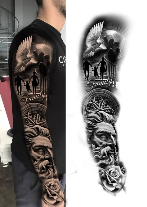 Family Sleeve Tattoo, Voll Arm-tattoos, Historical Tattoos, Family Tattoos For Men, Full Hand Tattoo, Full Sleeves Design, Family Tattoo Designs, Full Sleeve Tattoo Design, Full Arm Tattoos