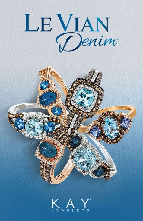 Le Vian combines signature Chocolate Diamonds with sapphire, topaz and tanzanite for distinctive rings that are the perfect gift for any denim-lover. Shop the collection at Kay Jewelers. Chocolate Diamonds, Le Vian, Kay Jewelers, Bling Rings, Pretty Jewellery, The Collection, Beautiful Rings, Beautiful Jewelry, My Jewellery