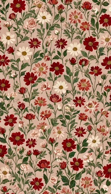 High Res Ipad Wallpaper, Aesthetic Wallpaper Flower Vintage, Floral Iphone Wallpaper Aesthetic, Red Floral Aesthetic, Red Home Screen, Red Floral Background, Vintage Floral Wallpaper, Floral Wallpaper Iphone, Vintage Flowers Wallpaper