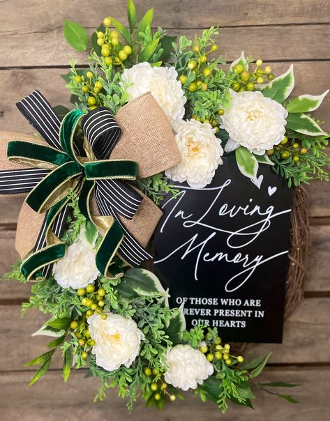 Emerald Green Wedding Decor, Green Wedding Decor, Memory Wedding Sign, Memorial Wreath, Loving Memory Wedding, Angel Wreath, Memorial Table, Memory Table Wedding, Memory Wedding