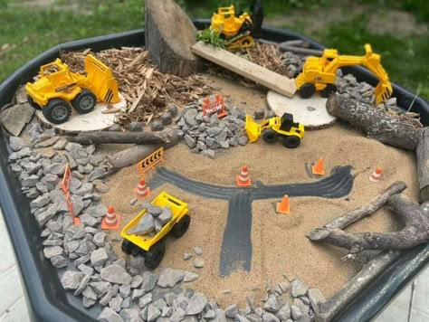 Monster Truck Sand Pit Diy, Kids Digging Area, Diy Monster Truck Arena, Play Area Backyard, Outdoor Play Spaces, Backyard Kids Play Area, Kids Outdoor Play, Tuff Tray, Messy Play