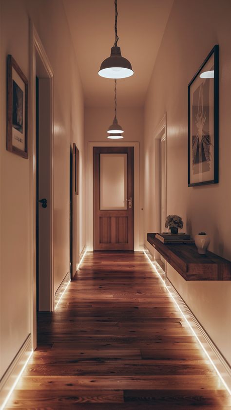 21 Ideas to Brighten Up Your Dark Hallway with Paint Colors, Lighting, and Decorating Tips Long Narrow Hallway Decorating Ideas, Long Narrow Hallway Decorating, Narrow Hallway Lighting, Long Narrow Hallway Ideas, Narrow Hallway Decorating Ideas, Dark Hallway Ideas, Long Hallway Ideas, Long Narrow Hallway, Long Hallways