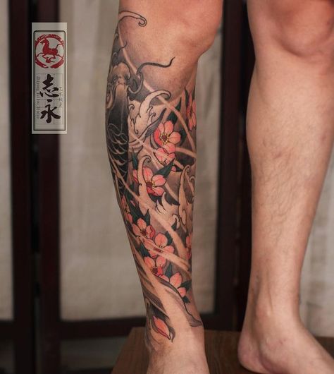 Zhiyong Tattoo, Traditional Japanese Tattoo Sleeve, Ankle Band Tattoo, Iris Flower Tattoo, Japanese Leg Tattoo, Geometric Art Tattoo, Koi Tattoo Sleeve, Koi Tattoo Design, Japanese Legs