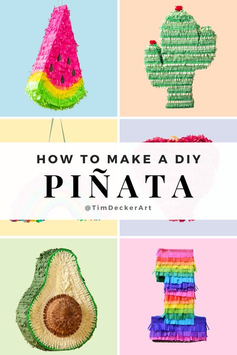 Diy Cardboard Pinata, Make Pinata Diy, Piñata Making Ideas, Diy Small Pinata, What To Put In A Pinata, How To Make A Pinata Diy Paper Mache, Christmas Tree Pinata Diy, Making A Pinata Diy, Healthy Pinata Fillers