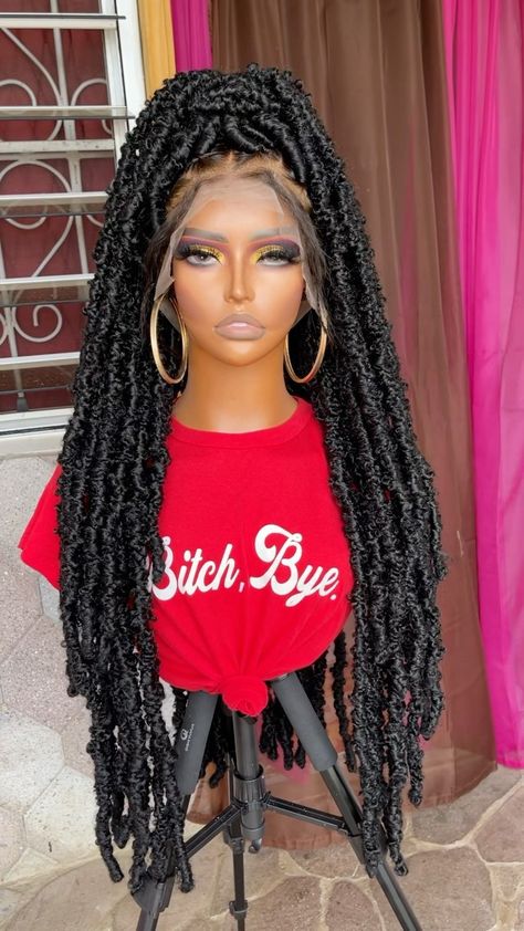 Box Braids Butterfly Locs, Butterfly Locs Parts, Loc Wigs For Black Women, Wig Locs, Braided Wig Hairstyles, Butterfly Locs Wig, Full Lace Braided Wig, Lace Braids, Lace Butterfly