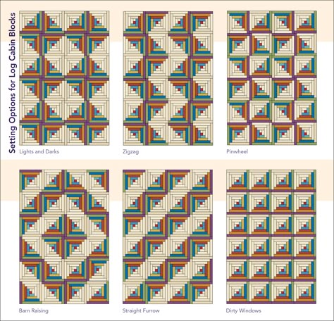 Log Cabin Quilt Settings, Log Cabin Quilts Layouts Block Patterns, Log Cabin Blocks Variations, Log Cabin Quilts Layouts, Log Cabin Layout, Log Cabin Blanket, Log Cabin Quilting, Cabin Layout, Log Cabin Variations