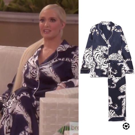 Erika Girardi’s Tiger Print Pajama Outfit Erika Girardi Outfits, Erika Jayne Outfits, Erika Girardi, Morgan Stewart, Erika Jayne, Pajama Outfit, Real Housewives Of Beverly Hills, Pajama Outfits, Bravo Tv